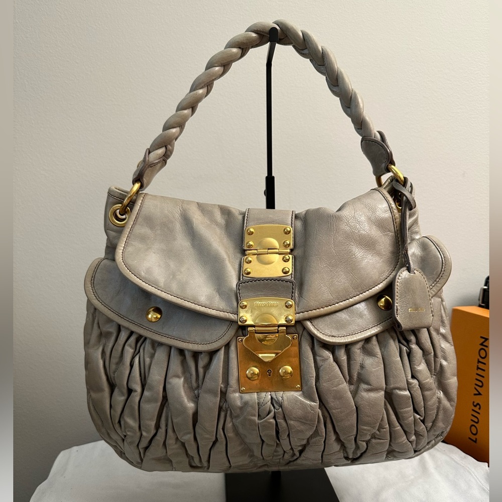 Miu Miu Pleated Leather Tote Bag